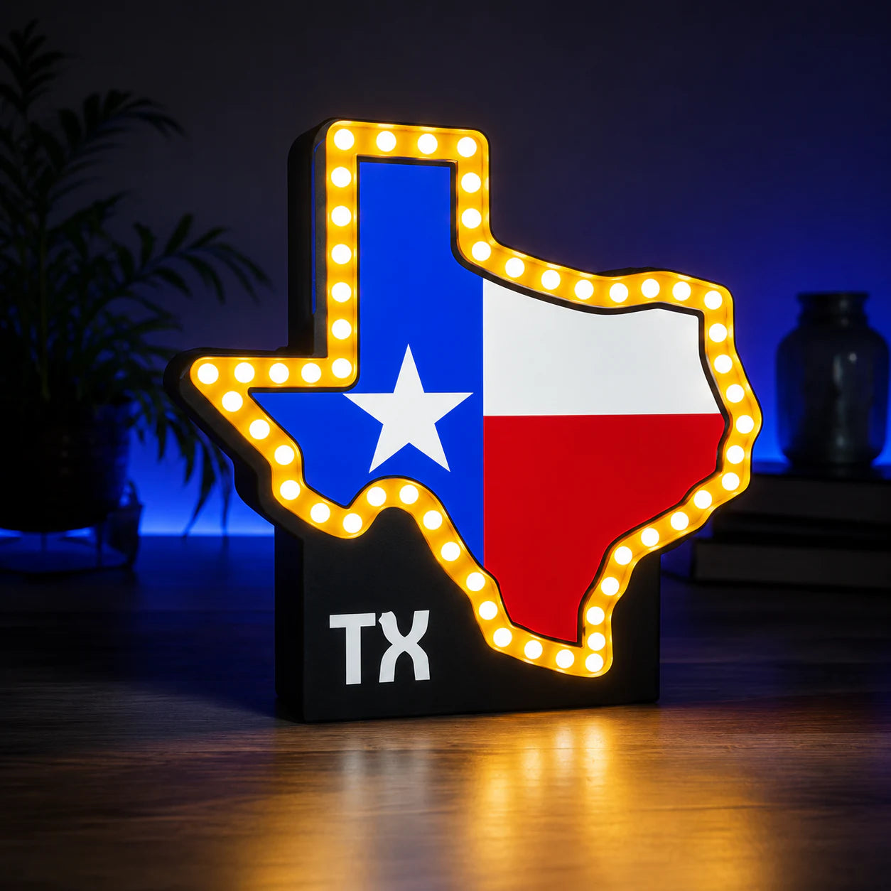 Texas LED Light Box — illuminated state outline with TX flag